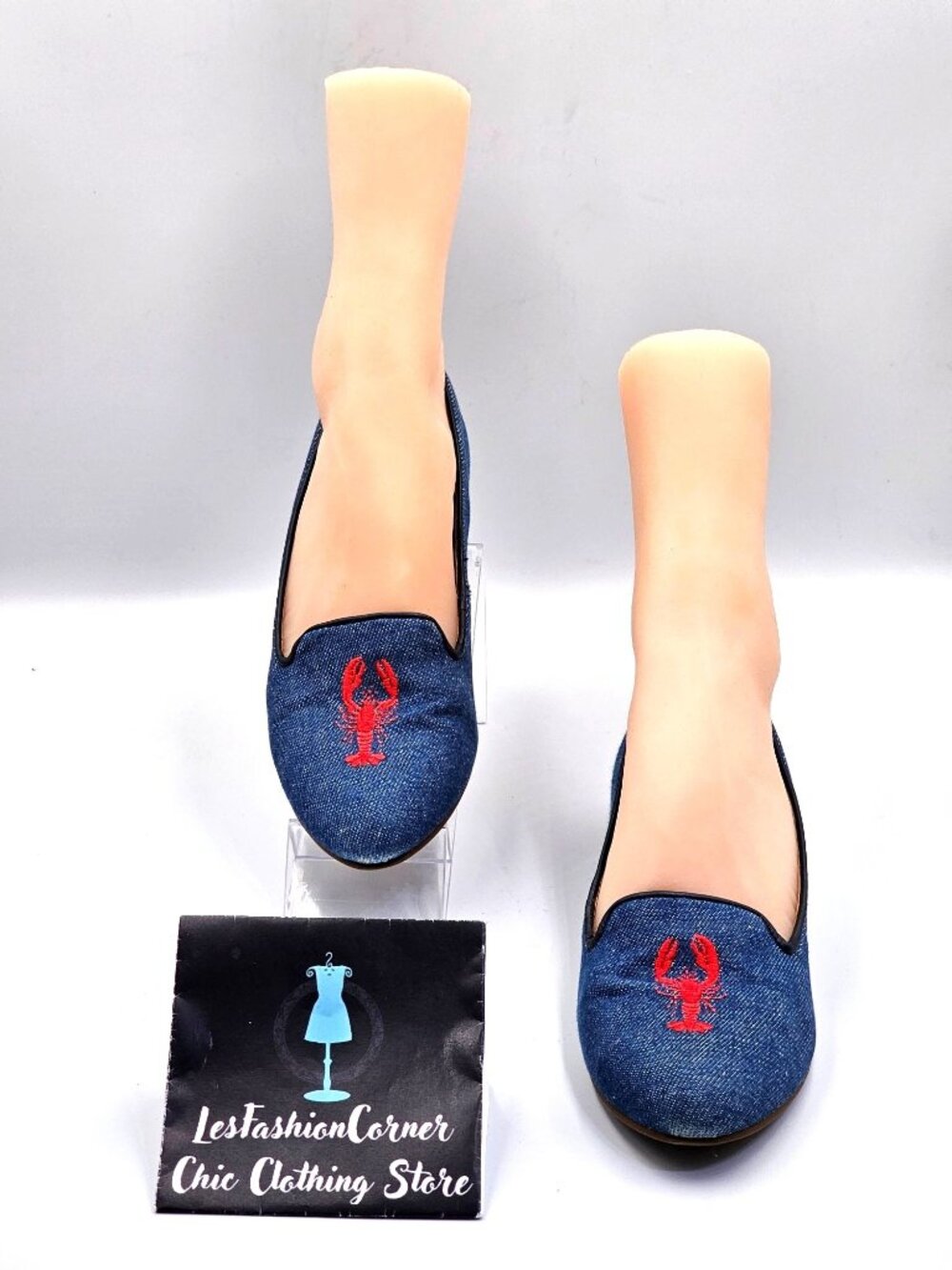 Jack Rogers Women's Denim Lobster Embroidery Flat Slip-On Loafer Size 7 2370